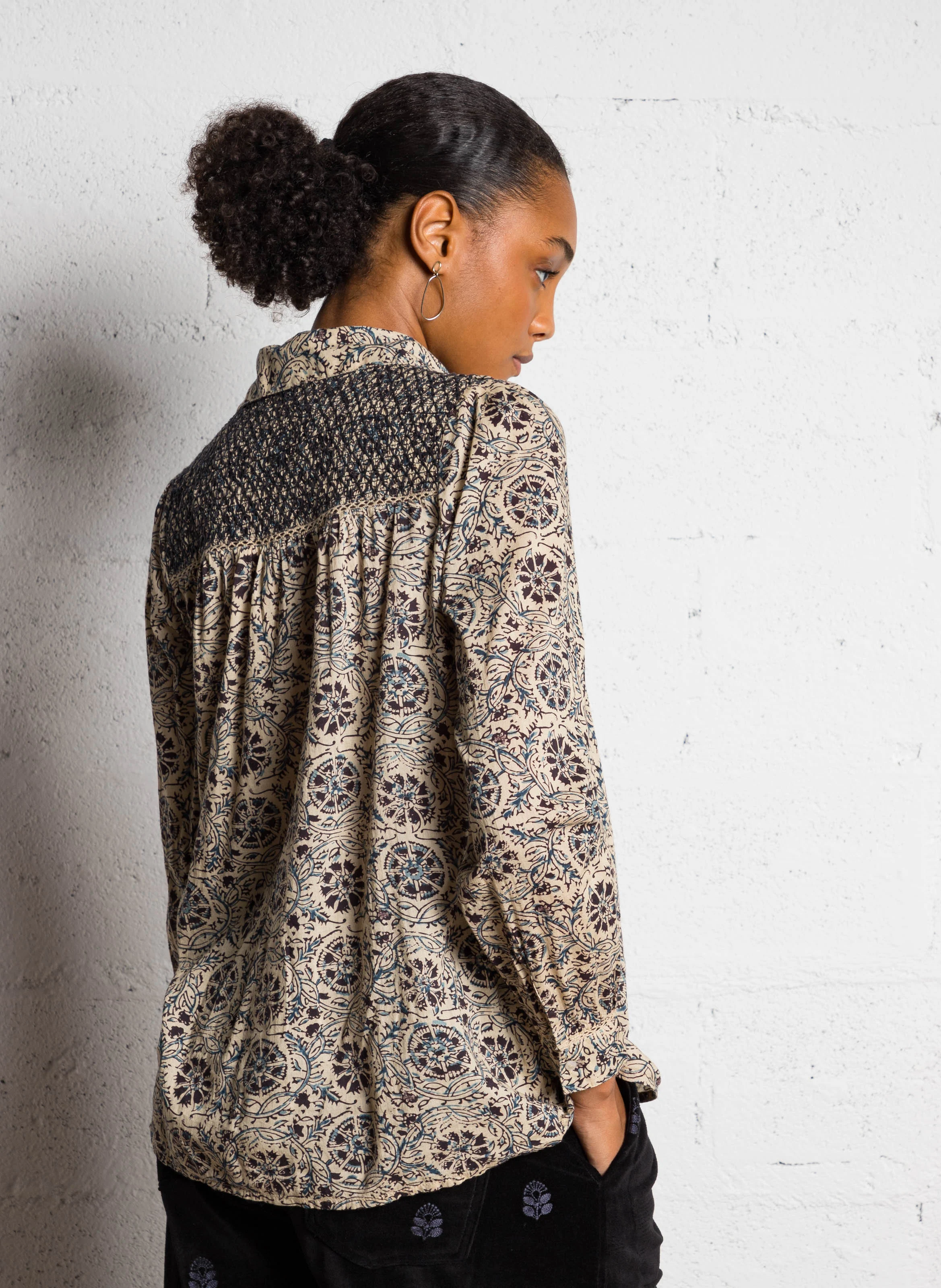 PHOEBE - Chemise ample imprimée en coton | Bleu