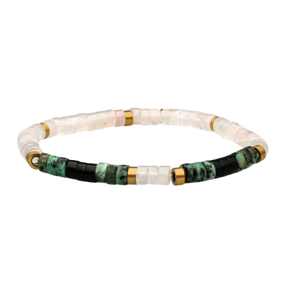 Bracelet Perles Heishi 4mm Turquoise Africaine Quartz Rose Et Agate Noire-Large-20cm