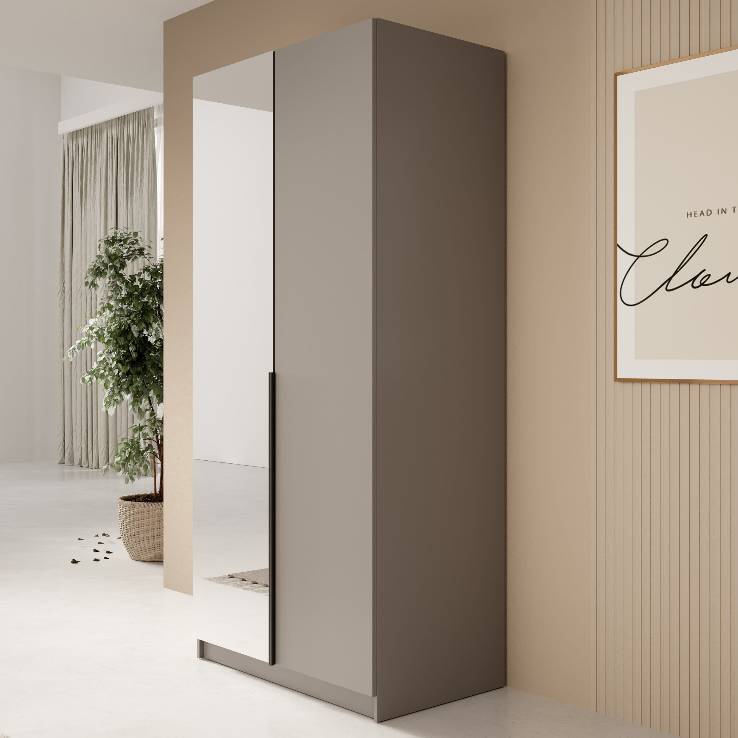 Meubella - Kledingkast Bruno - Beige - 100 cm - Met spiegel