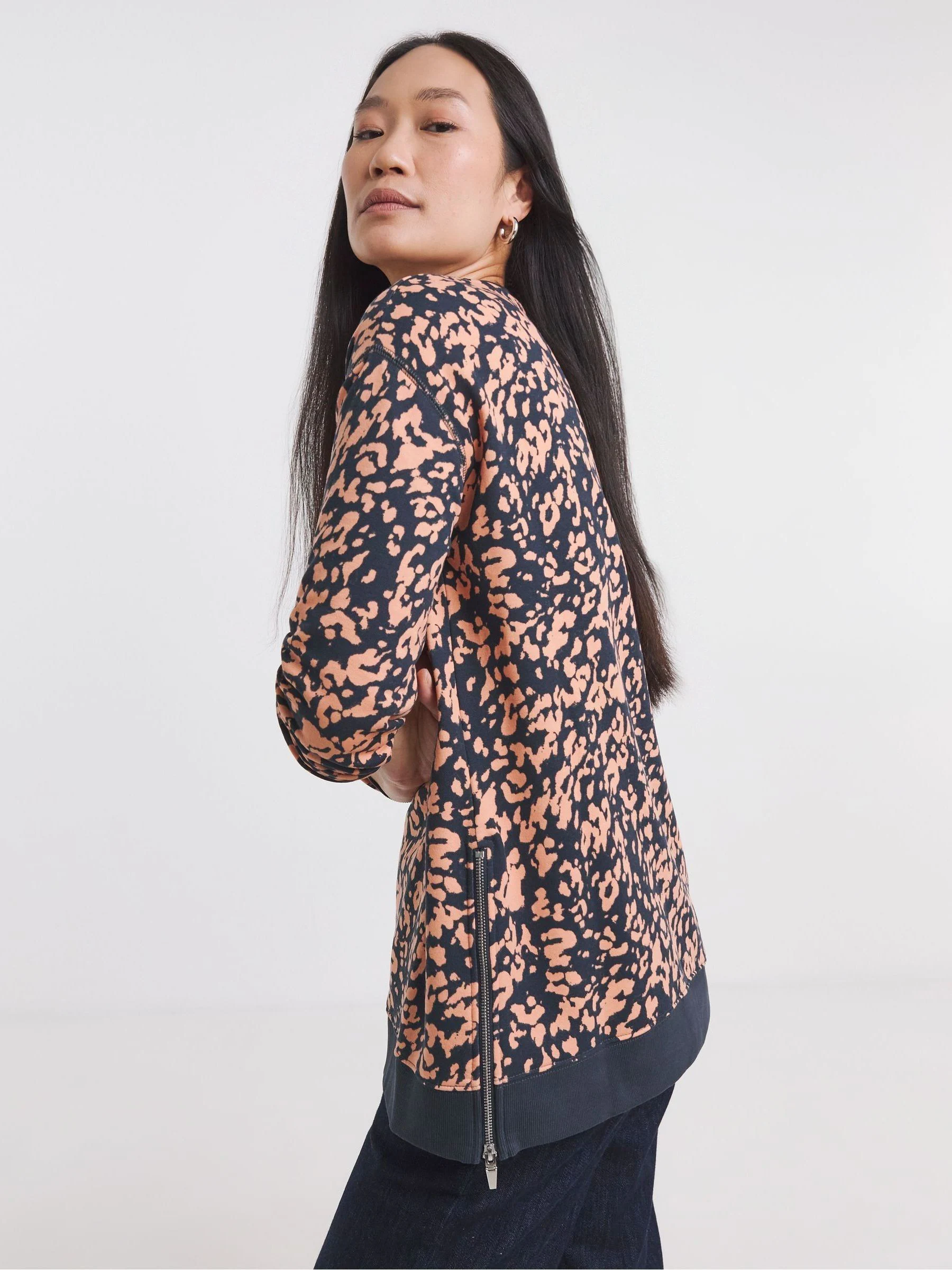 JD Williams Leopard Print Side Zip Longline Sweatshirt