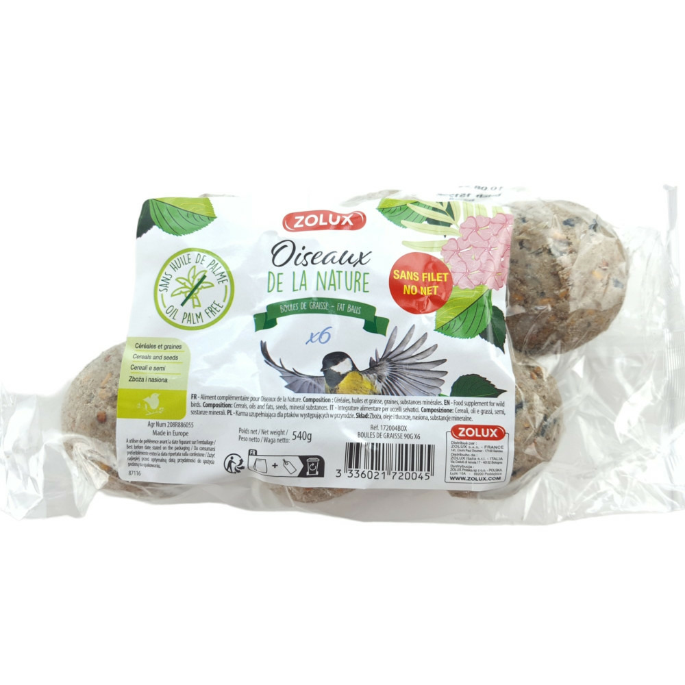6 boules de graisse de 90 gr toutes saisons pour oiseaux