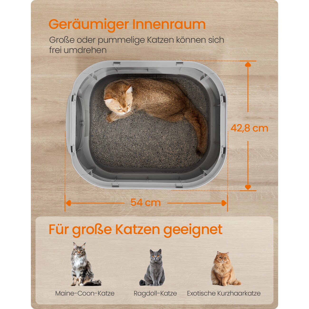 FEANDREA 2er Katzentoilette mit Deckel ausziehbares Tablett grau
