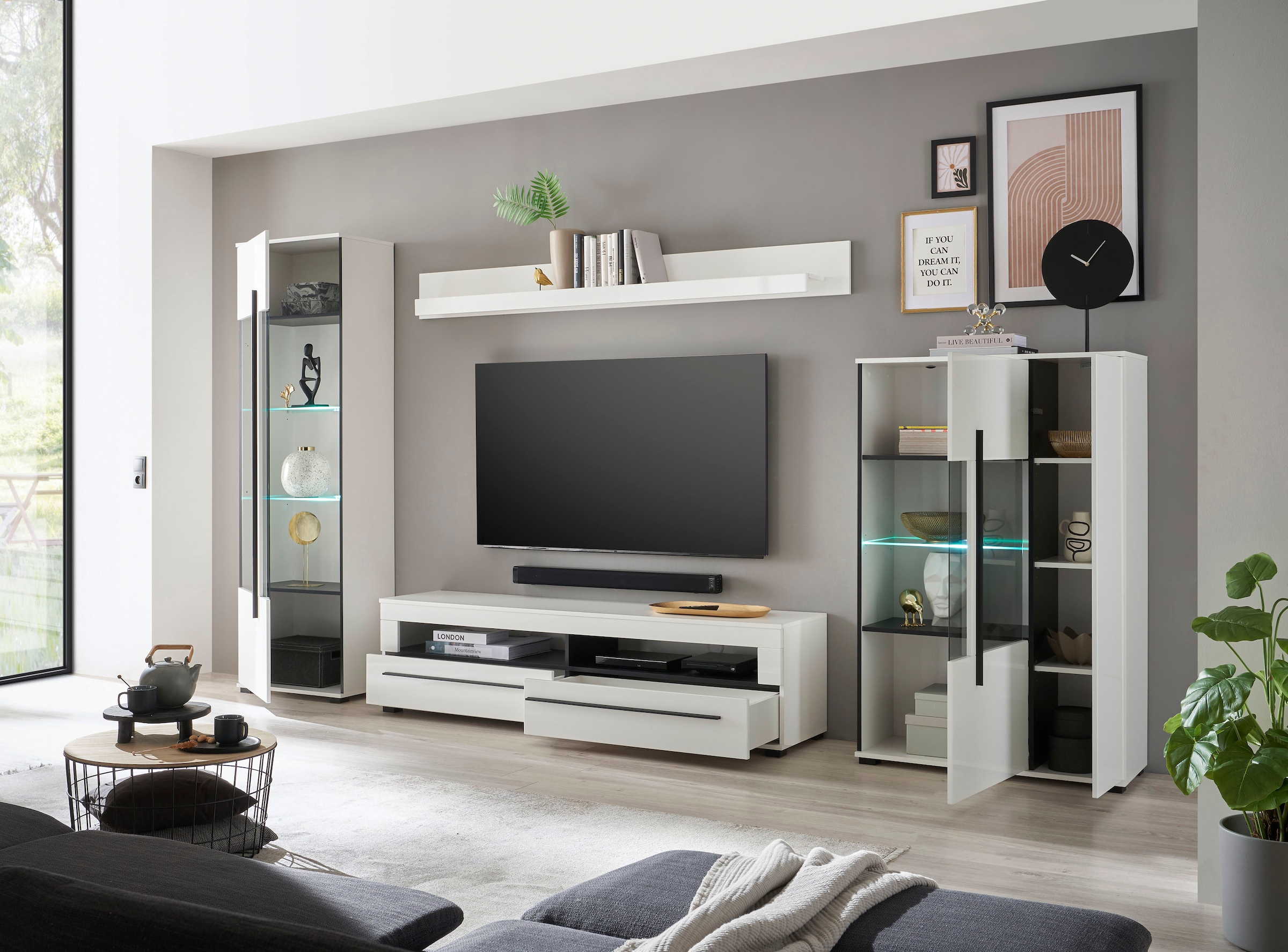 INOSIGN Wohnwand »Cantara, moderne Anbauwand, Wohnzimmer-Set, in Eiche Evoke oder Weiss« Set, 4 Stk. tlg.