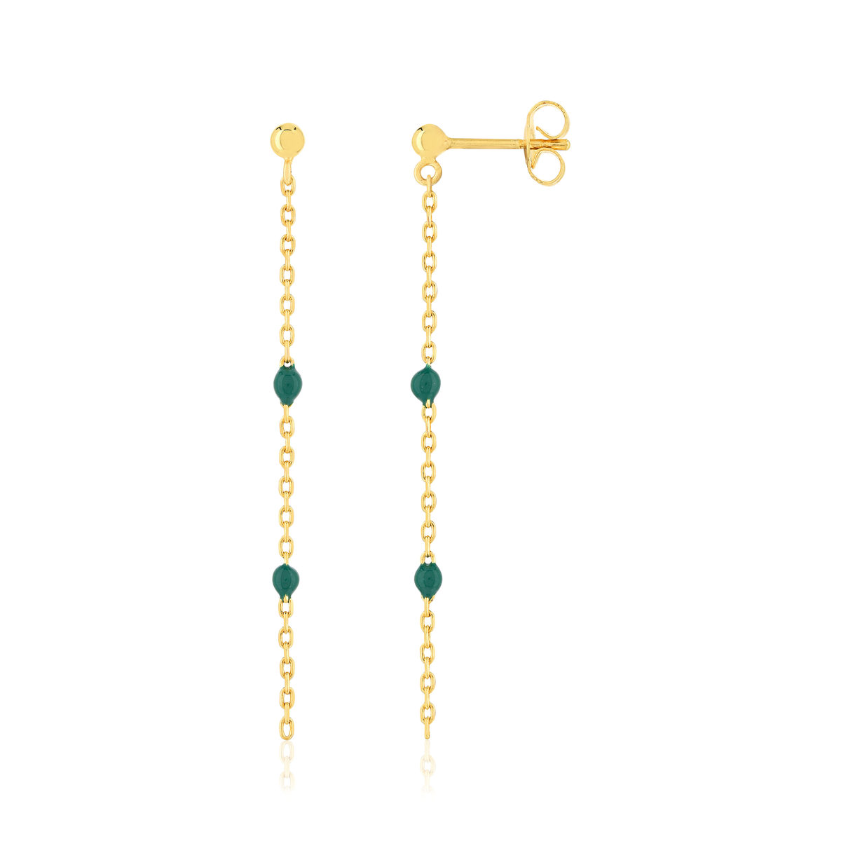 Boucles d'oreilles plaqué or résine verte