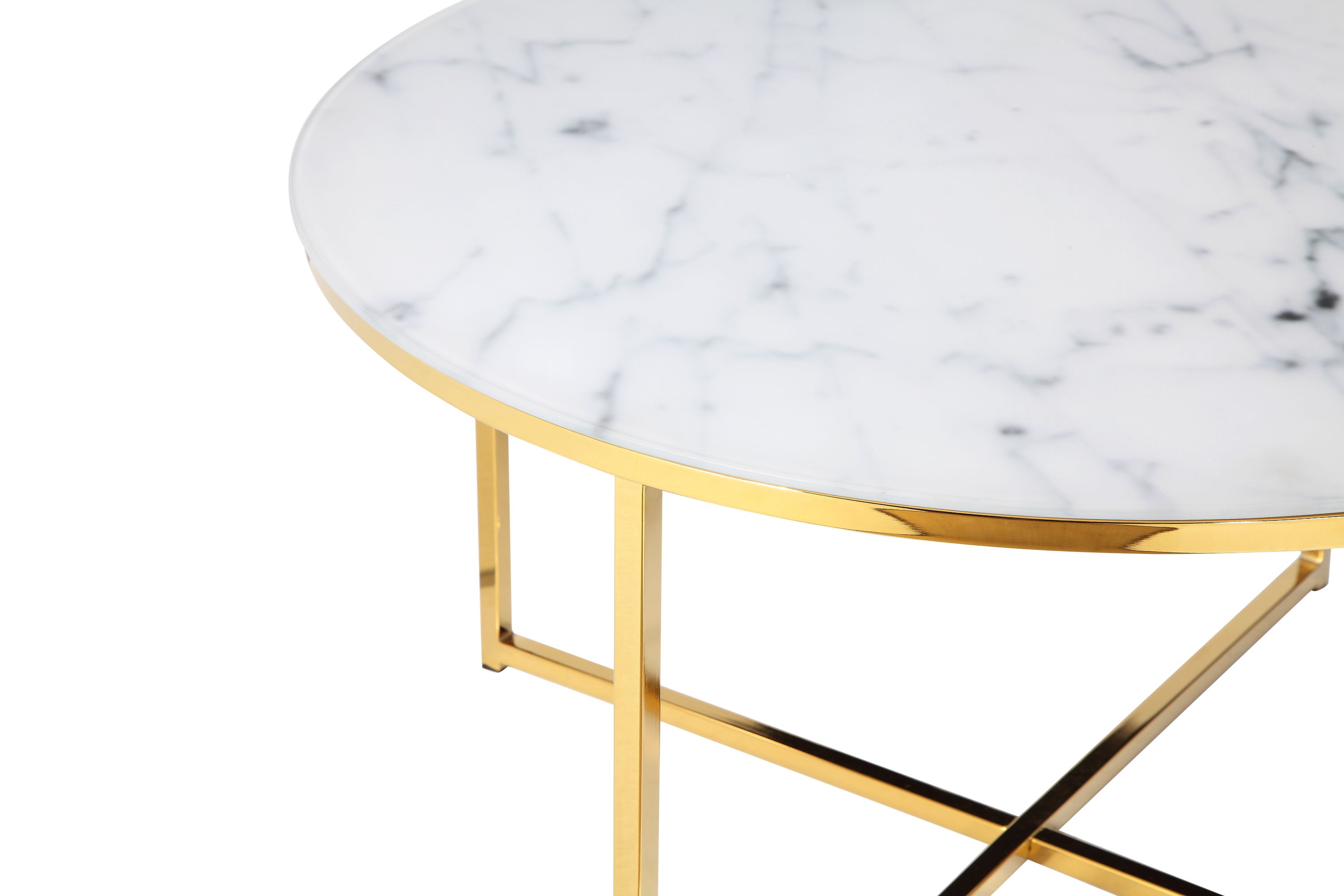 Couchtisch Ø80cm Marmor Optik Glastisch Sofatisch Beistelltisch Wohnzimmer Tisch