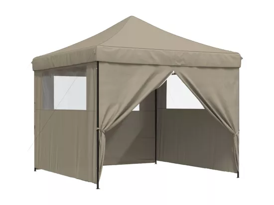 Tente de réception pliable escamotable 4 parois latérales taupe