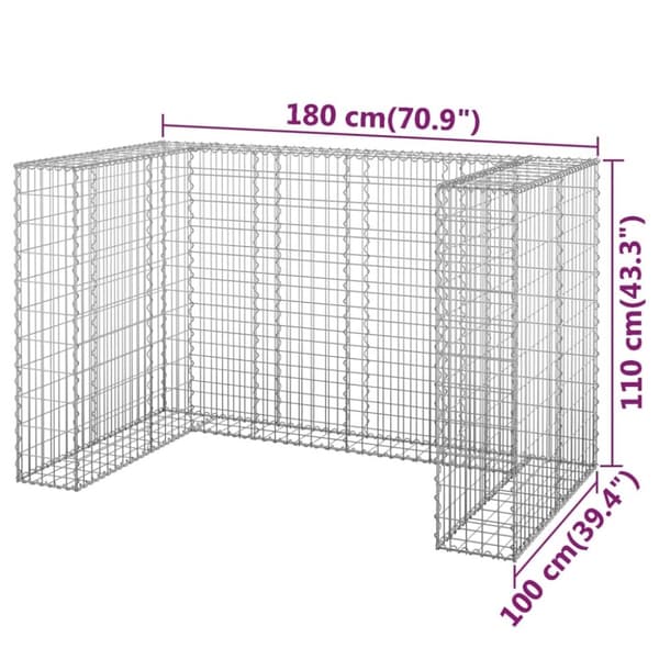 vidaXL Gabion for søppeldunkskur galvanisert stål 180x100x110 cm
