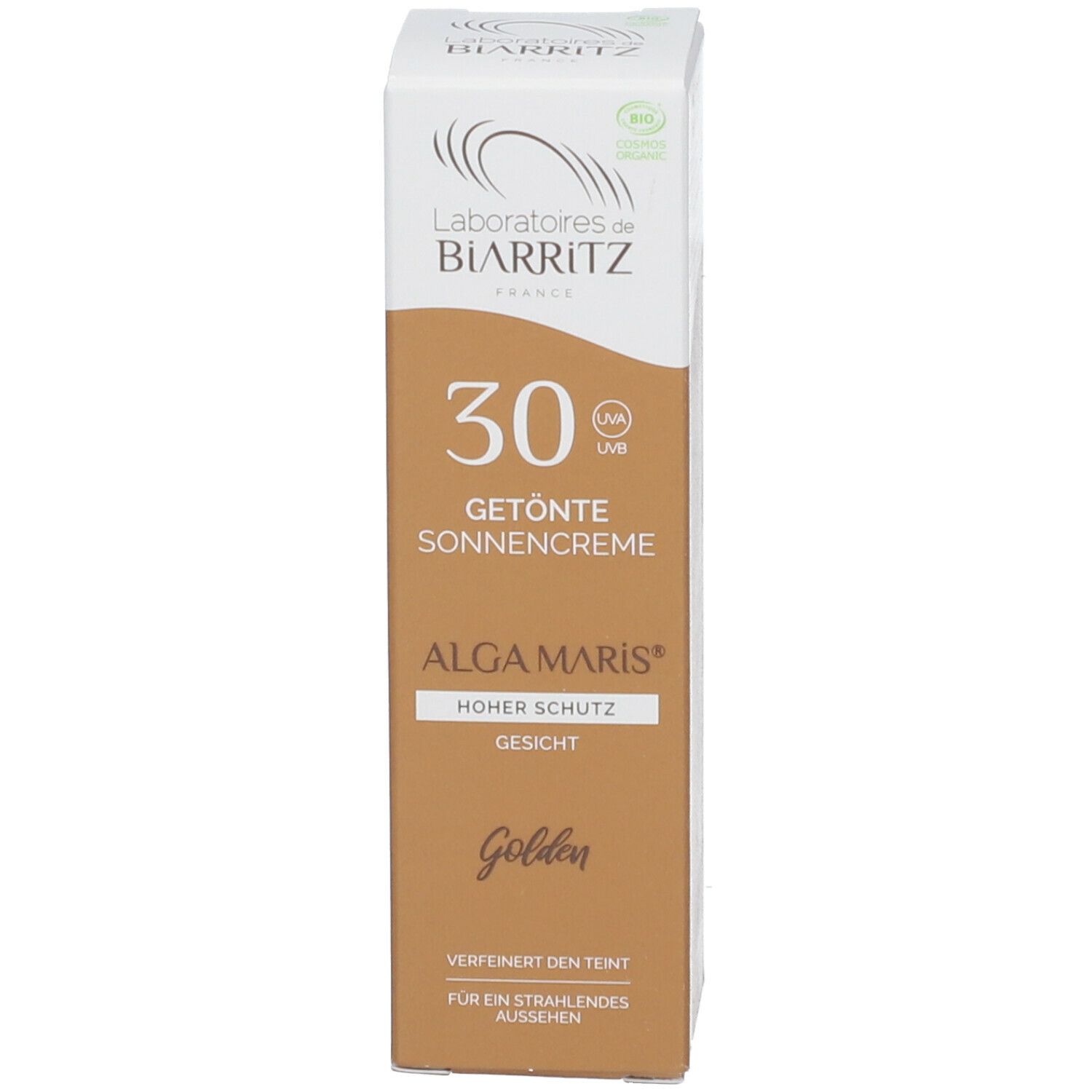 Laboratoires de BIARRITZ ALGAMARIS Bio-zertifizierte getönte Sonnencreme SPF30 für das Gesicht gold