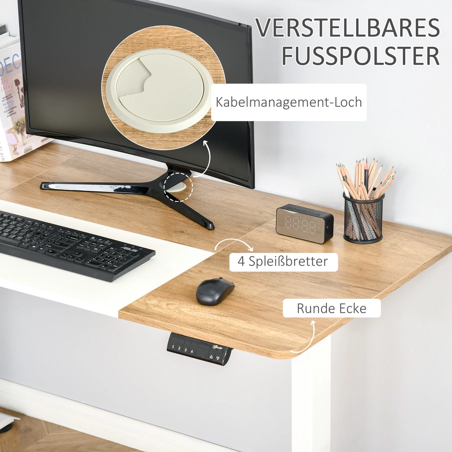 Vinsetto PC-Tisch elektrisch höhenverstellbar, LED-Anzeige WeißNatur