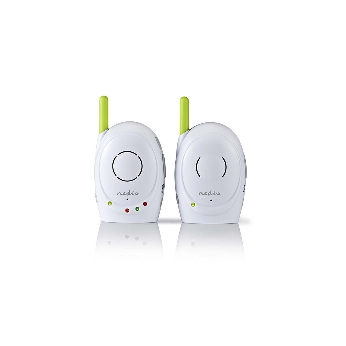 Nedis Audio Baby Monitor | FHSS (Frequency-Hopping Spread Spectrum) | Med snakk-tilbake-funksjon | Område: 300 m | Batteri drevet / Nettstrøm drevet | Grøn / Hvit