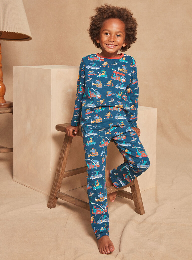 Pyjama bleu pétrole à imprimé dinosaures en jersey