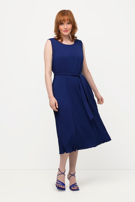 Plissee-Kleid, A-Linie, Rundhals, ärmellos
