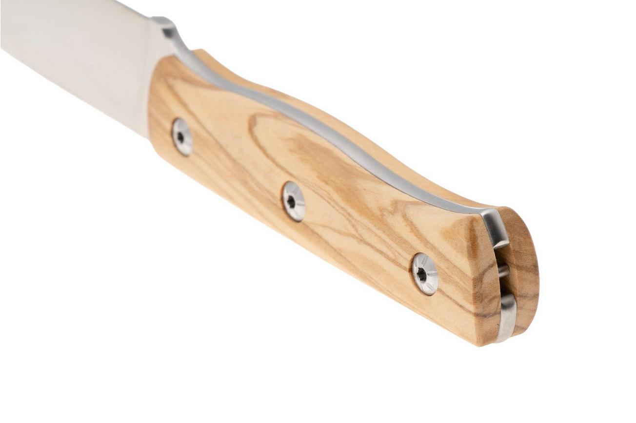 Maserin 915/OL Path, Satin M390, Olive Wood, vaststaand mes, Igor Bortolussi design