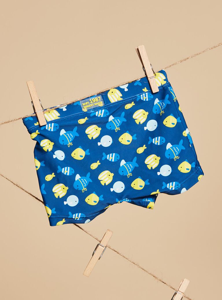 Boxer de bain bleu et jaune à imprimé poissons