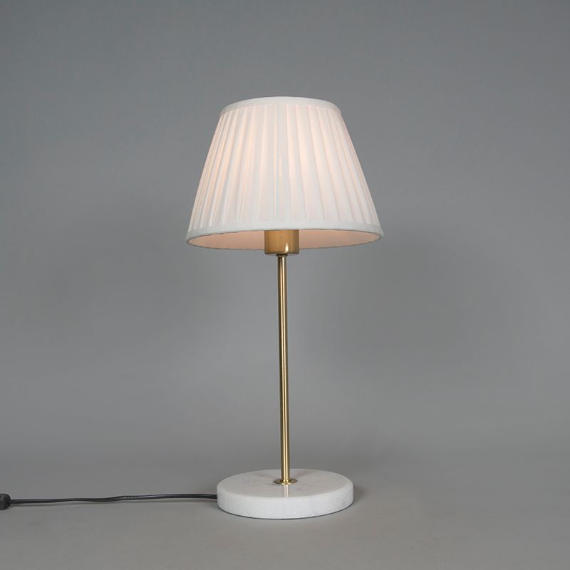 Retro tafellamp messing met Plisse kap wit 25 cm - Kaso
