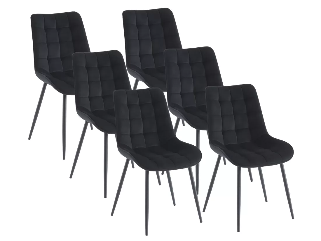 Lot de 6 chaises matelassées - Velours et métal - Noir - OLLUA