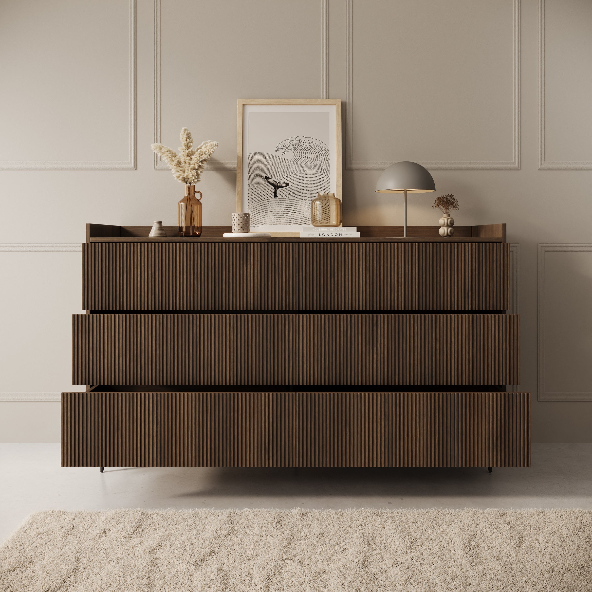 Asty - Ladekast met 6 lades - Donker eiken - 150x41x92 cm