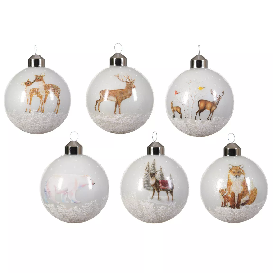 Lot de 12 boules de Noël en verre (D80 mm) Nature enneigée Blanc
