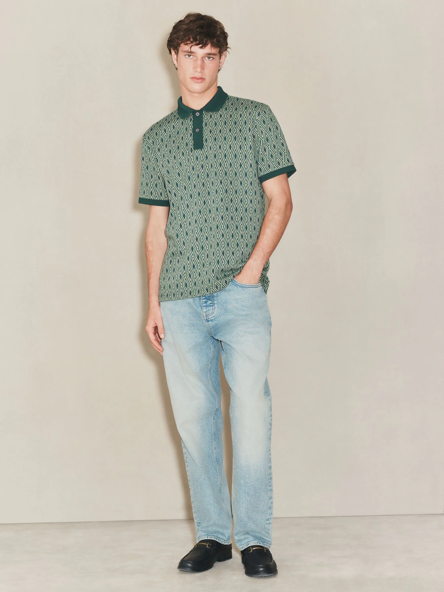 Groen - EDIT Poloshirt met geometrisch patroon