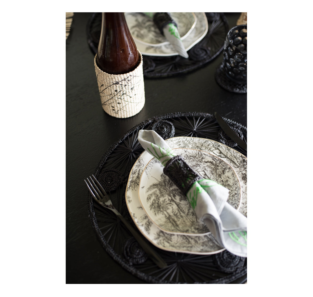 Set de table rond à tissage ajouré avec sous-verre (Lot de 2 unités)