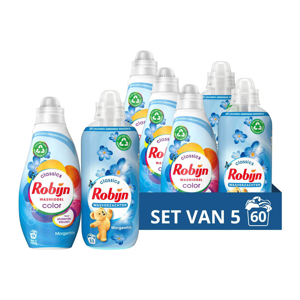 wasmiddel en wasverzachter pakket - Morgenfris - set van 5 - 60 wasbeurten