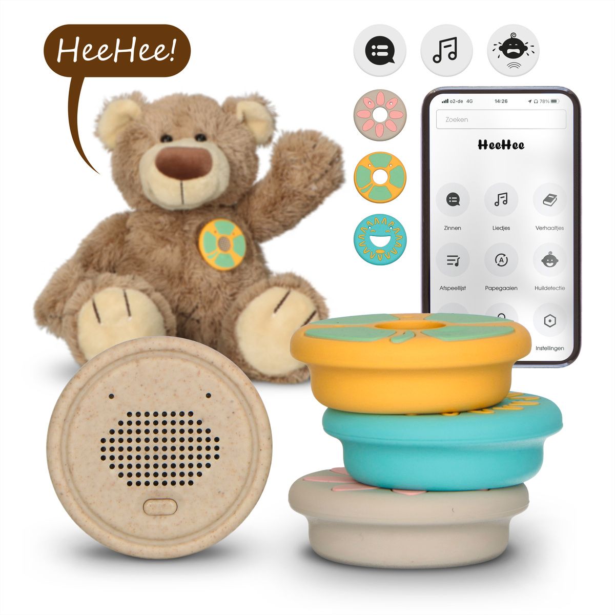 Alecto Baby HeeHee Sprachknopf Bluetooth 5.3 Akku USB-C Appgesteuert BPA-frei