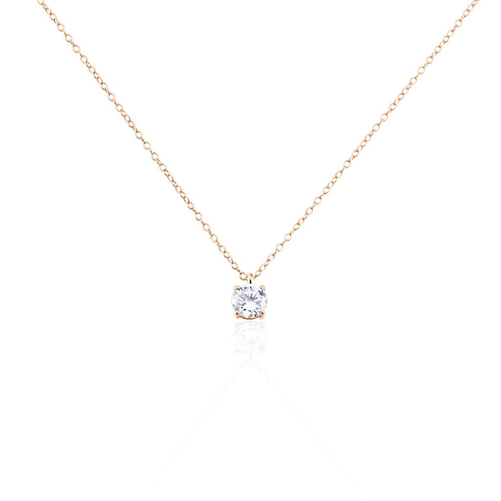 Collier Solitaire Argent Rose Lylwenn Oxyde De Zirconium