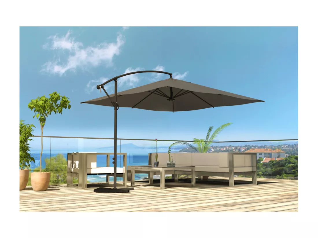 Parasol LED déporté carré 3x3m gris SOLENZARA LED