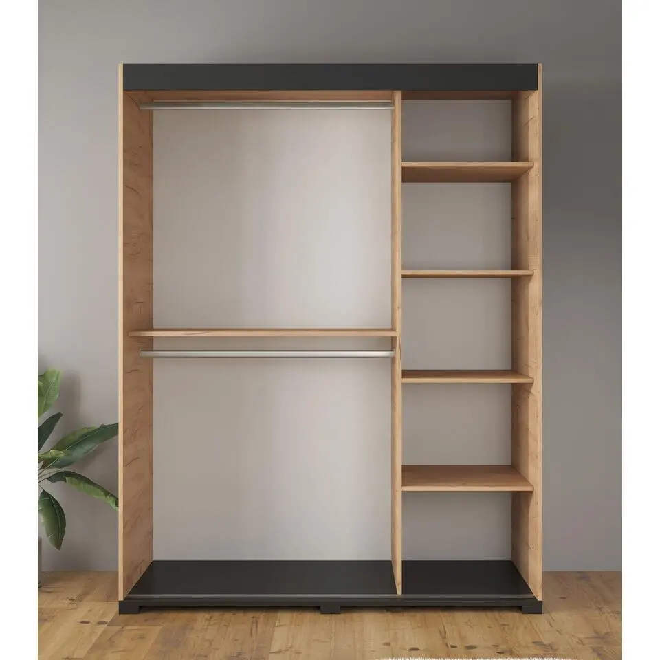 Meubella - Kledingkast Fabio - Eiken - 150 cm - Met spiegel