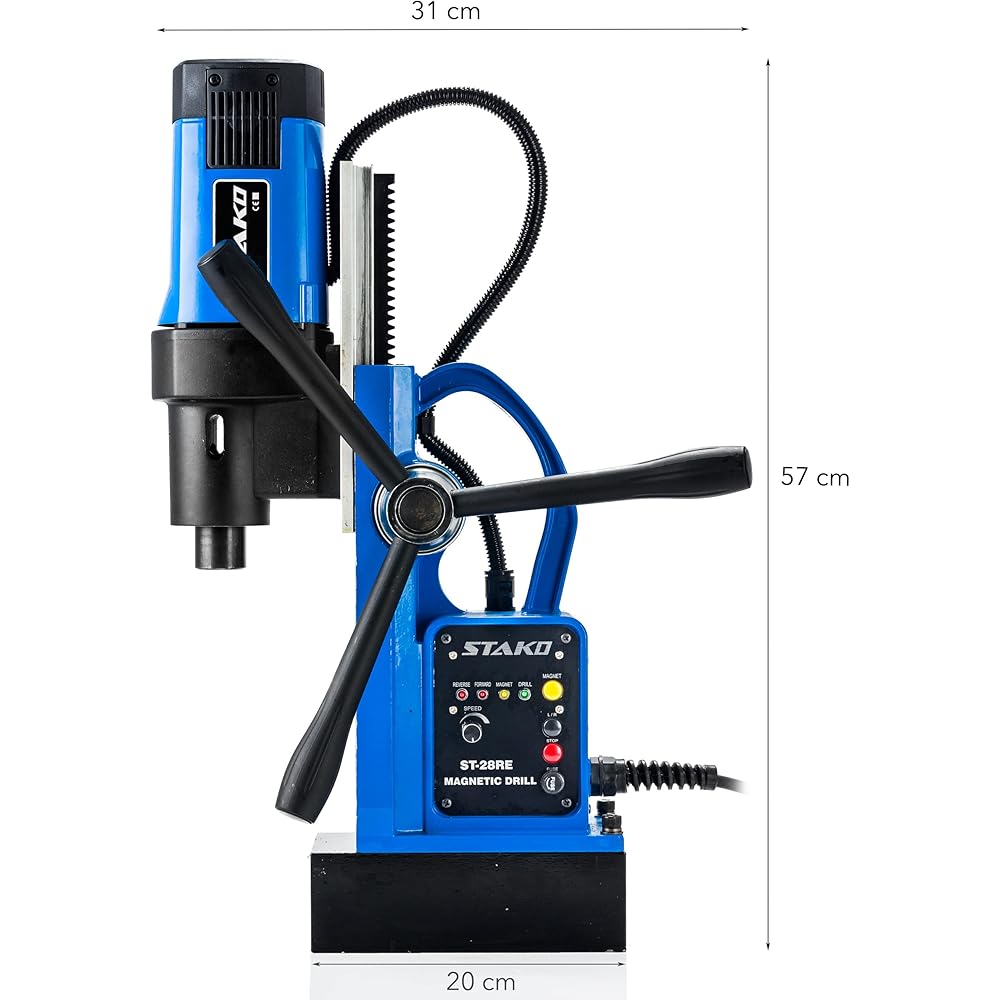 STAKO Perceuse magnétique 1800 W avec mallette ST-28RE Ø max. 80 mm – Force magnétique 16500N – Carotteuse portable pour travail des métaux avec Weldon 19 mm et mandrin 3-16 mm et support fileté M3 : Bricolage
