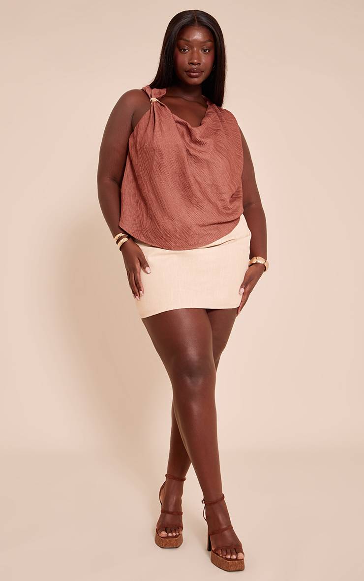 Marron Haut Drapé À Finitions Tissées Texturées Grande Taille