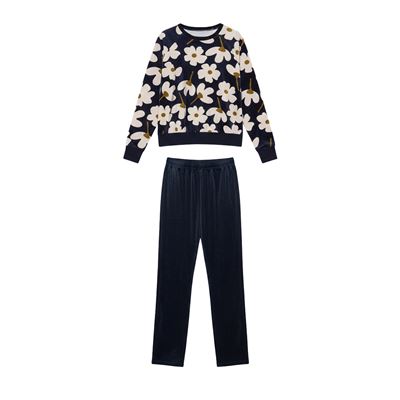 Pyjama femme effet velours motif floral