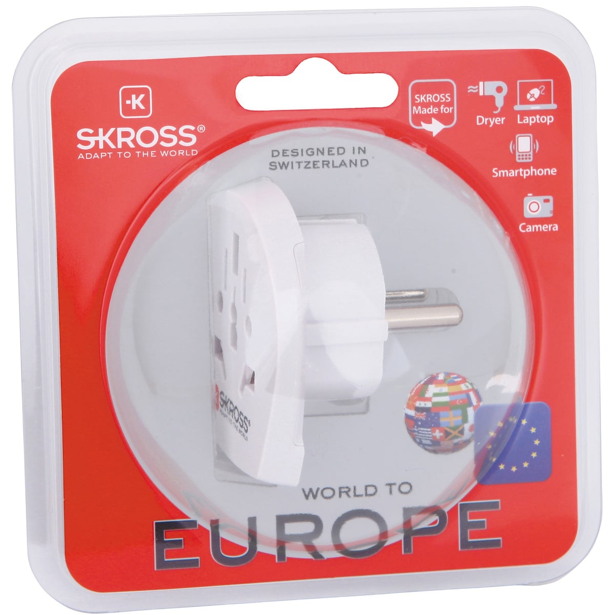 SKross reiseadapter for Europa