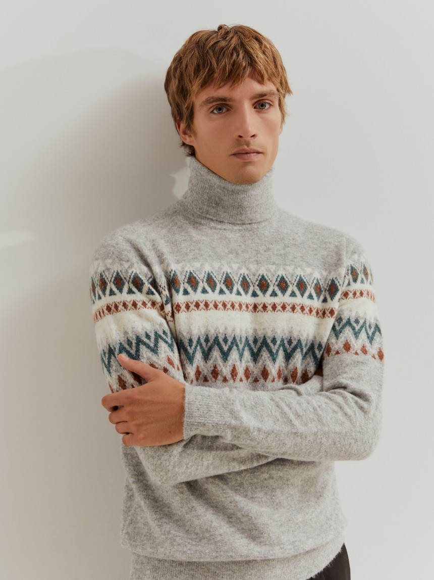 Camisola de gola alta com jacquard