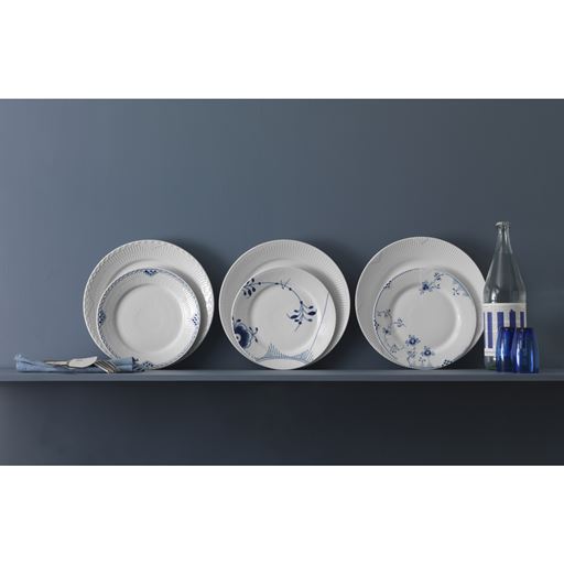 Royal Copenhagen Hvid Riflet 2-pak Middagstallerken, Hvid, Ø27 cm