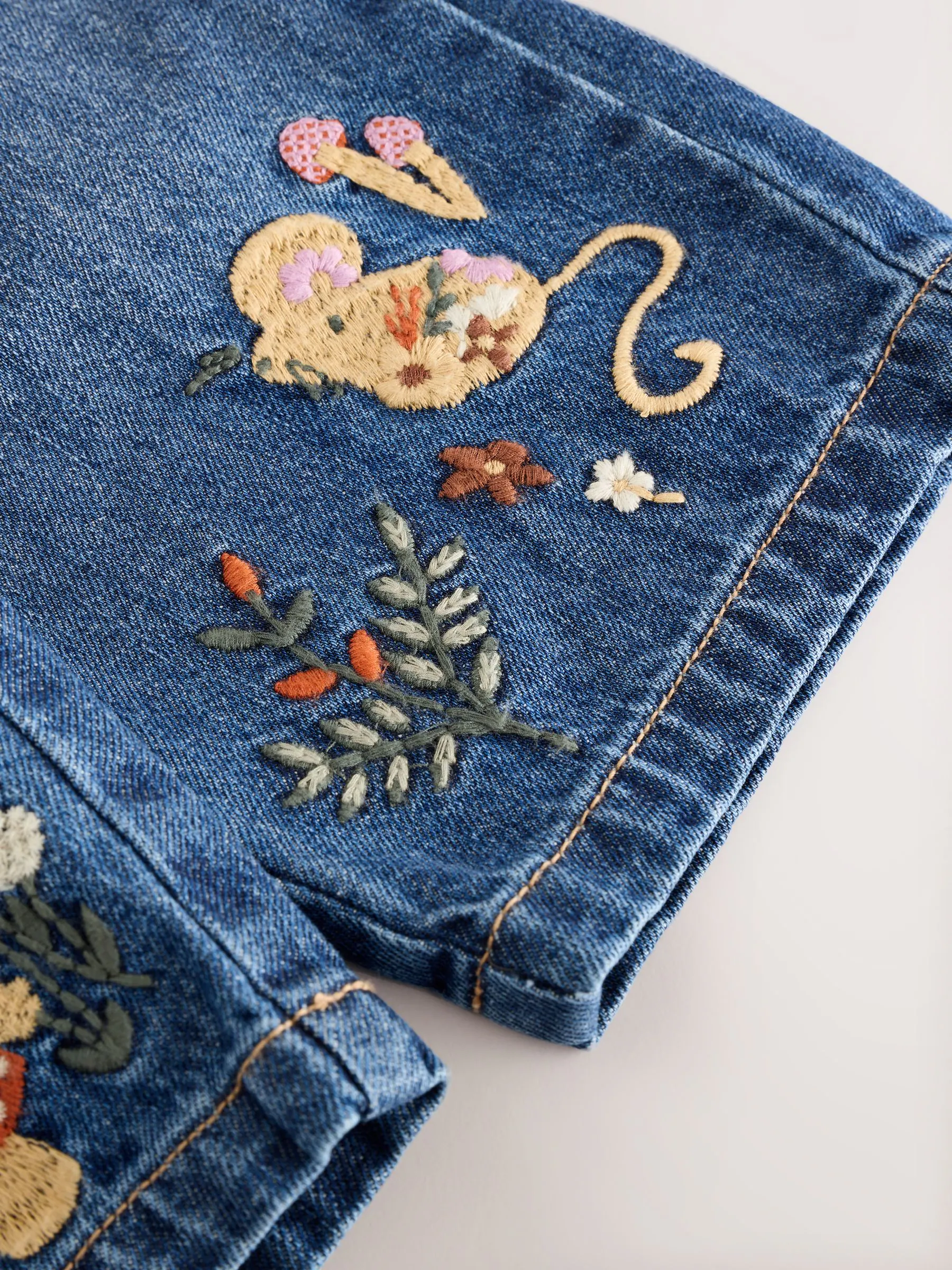Donkerblauw - Jeans met muizenborduursel (3mnd -7jr)