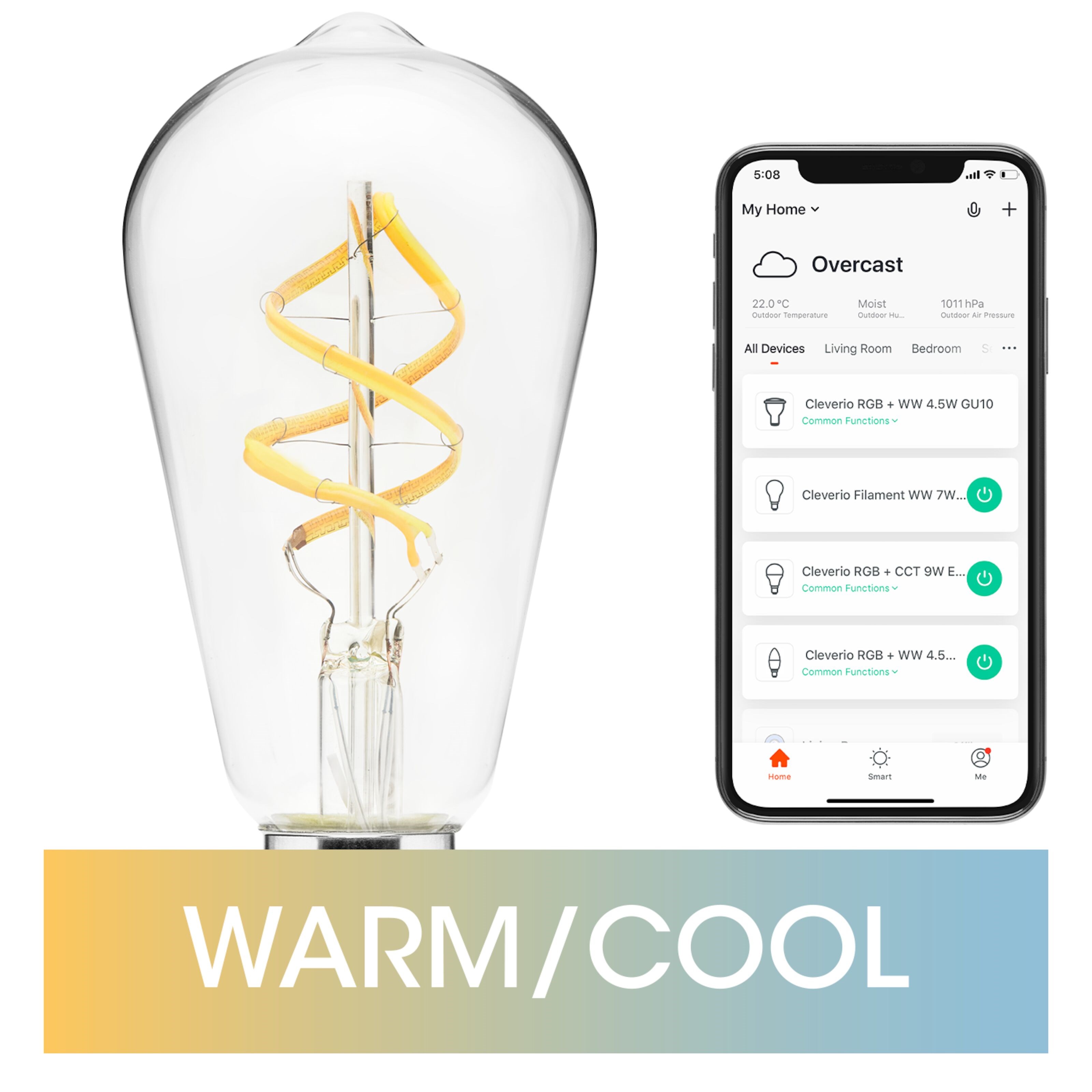 Cleverio Smart E27 ST64 Filament LED-pære 380 lm