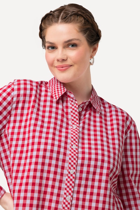 Hemdbluse, Karo, Hemdkragen, Langarm, Krempelriegel