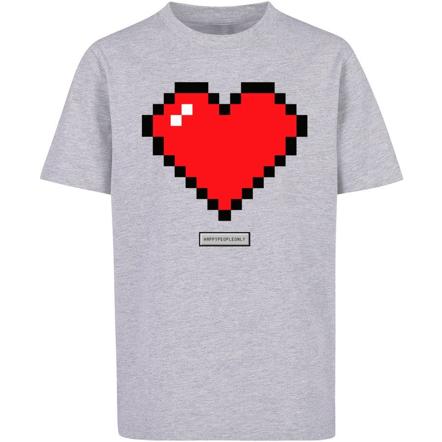 F4NT4STIC T-Shirt Pixel Herz Good Vibes Happy People heather grey