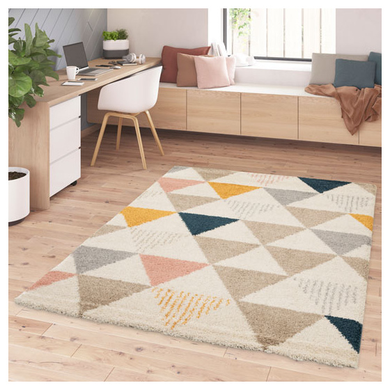Tapis doux à poils longs - eden - triangles multicolore - 120 x 170 cm