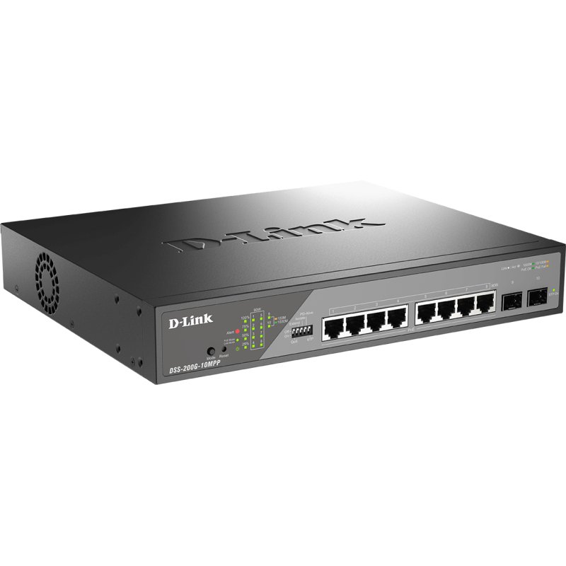 D-Link DSS-200G-10MPP commutateur réseau Géré L2 Gigabit Ethernet (10/100/1000) Connexion Ethernet, supportant l'alimentation via ce port (PoE) 1U Noir, Gris