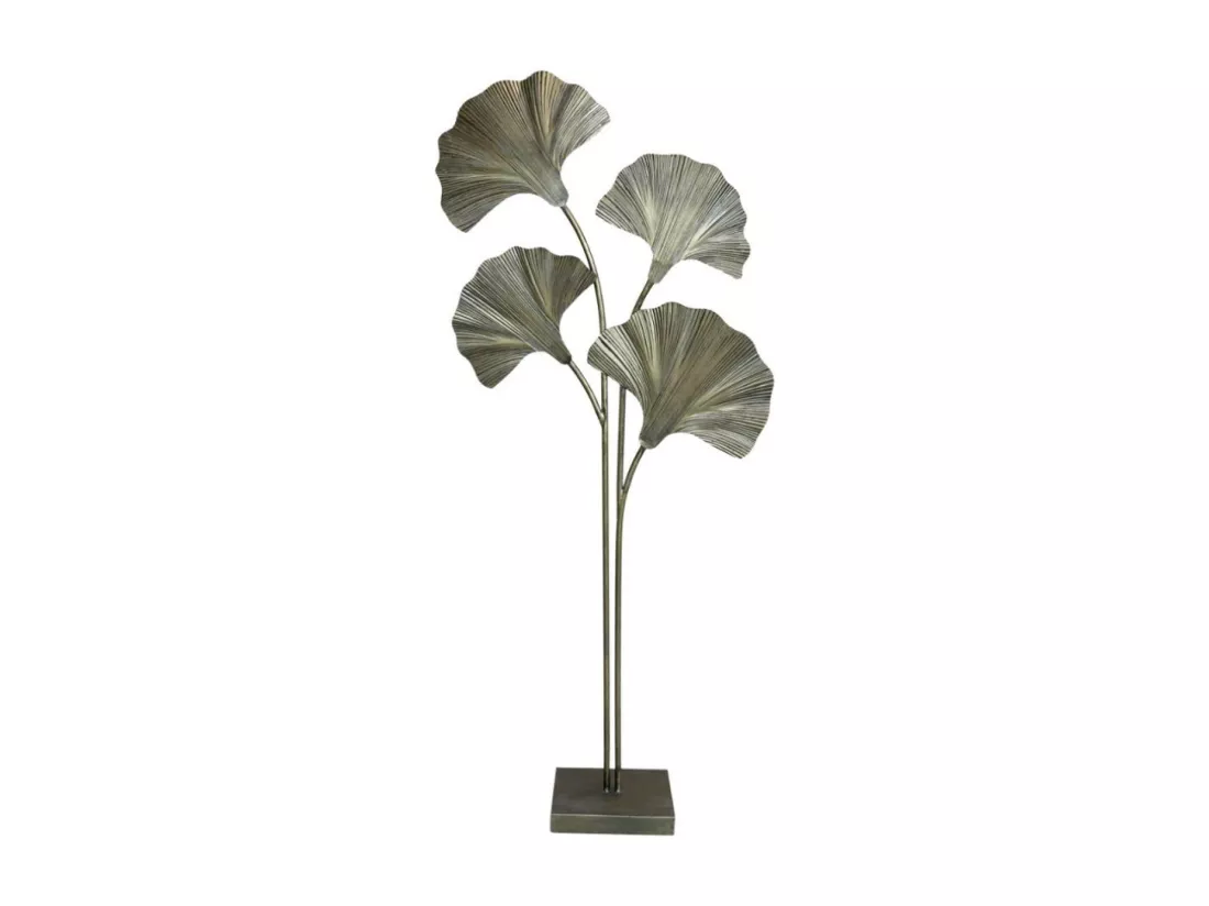 Lampadaire 4 feuilles ginko en métal laiton antique 65 x 25 x 150 cm