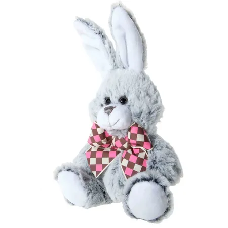 Heunec Hase mit Karo-Schleife braun / grau 18cm, 1 Stück, 2-fach sortiert