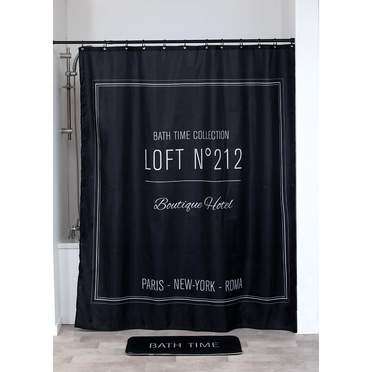 RIDEAU DE DOUCHE POLYESTER 180X200CM NEO RETRO NOIR