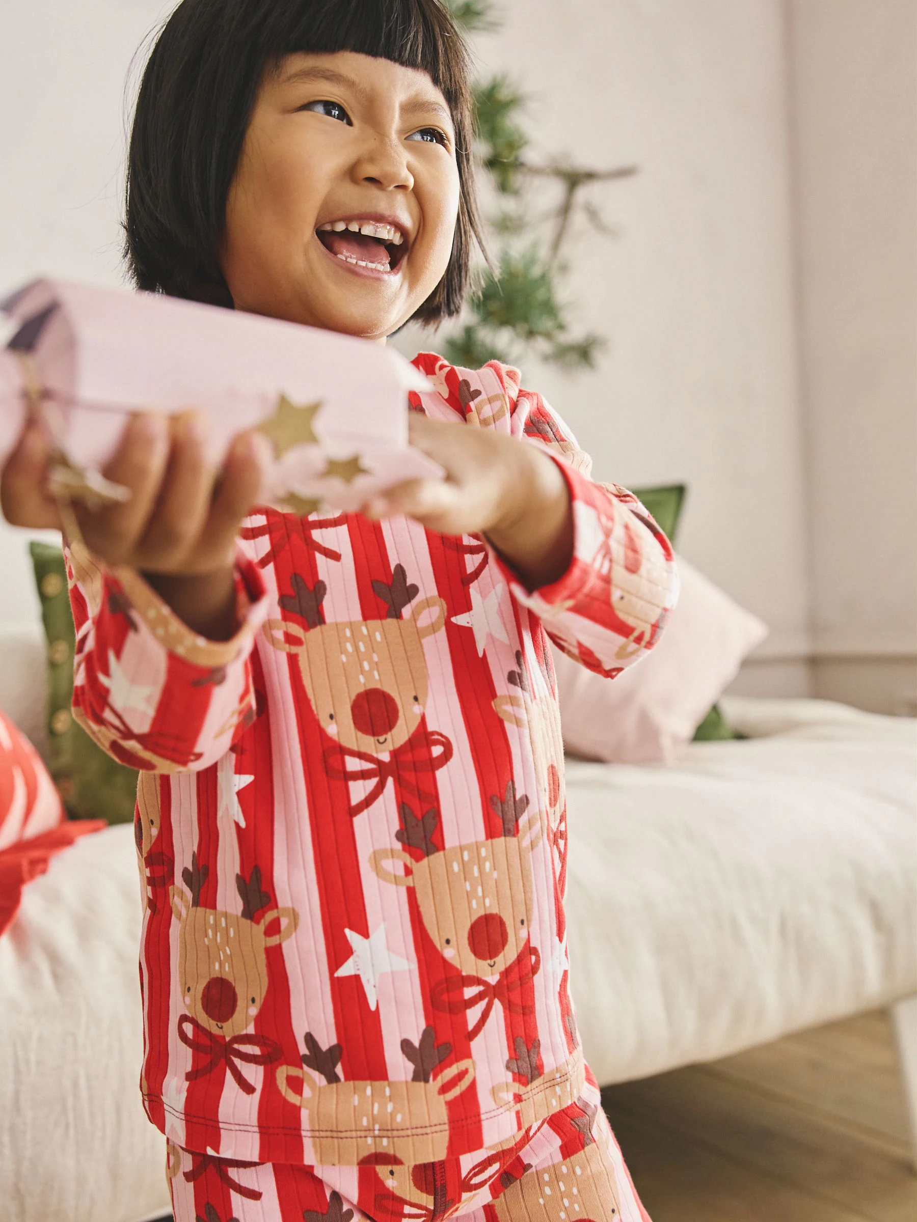 Rood/roze gestreept rendier - Kerstpyjama (9 mnd-16 jr)