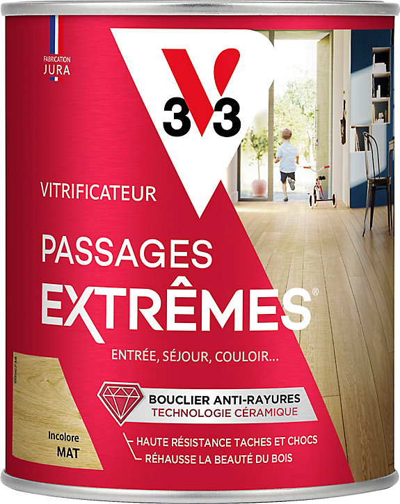 Vitrificateur parquet et plancher V33 Passages extrêmes incolore mat 0,75L