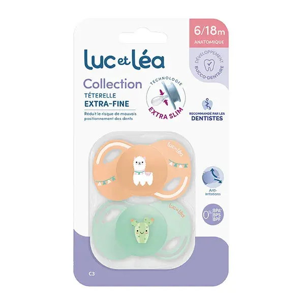 Coleção Luc et Léa 2 Chupetas Anatômicas Tetina Extrafina 6-18 meses Lama