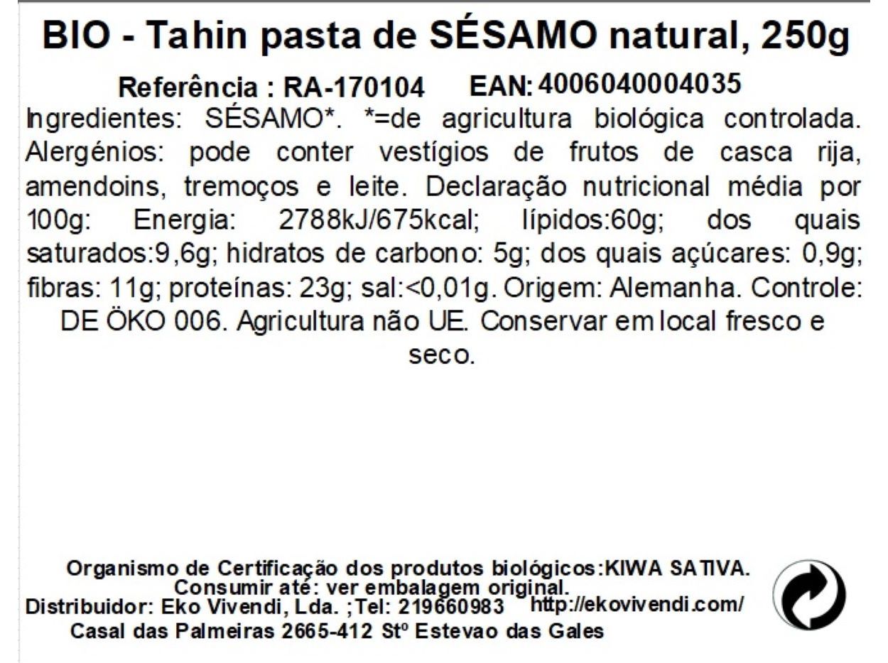 TAHINI RAPUNZEL PASTA SÉSAMO 250G
