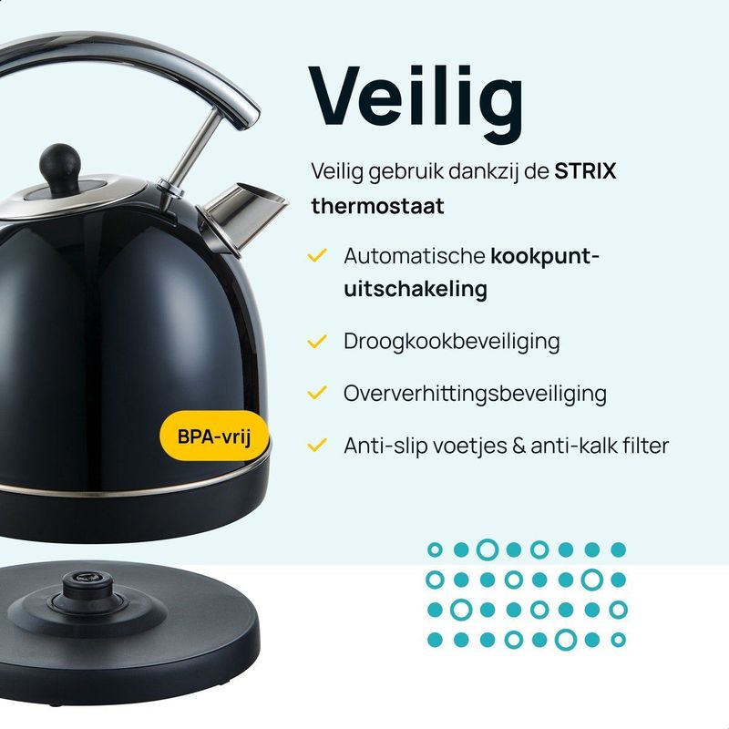 MOA Waterkoker Retro - 1,8L - Retro - 2200W - RVS - Zwart