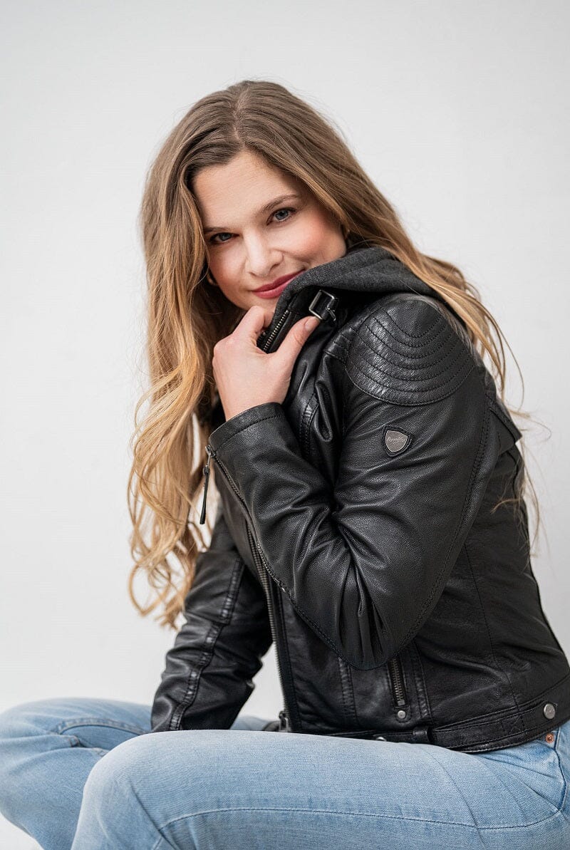 Gypsy zwarte leren jas Dacy met capuchon